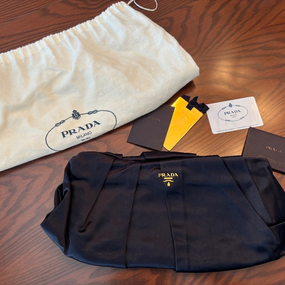 Dark navy satin Prada Clutch